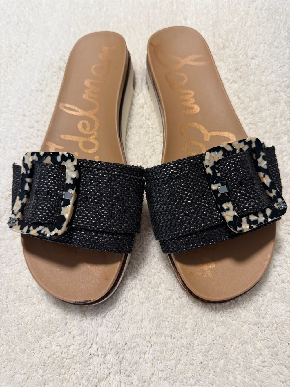 Sam Edelman Black Slide Sandals with Tortoiseshell Buckles